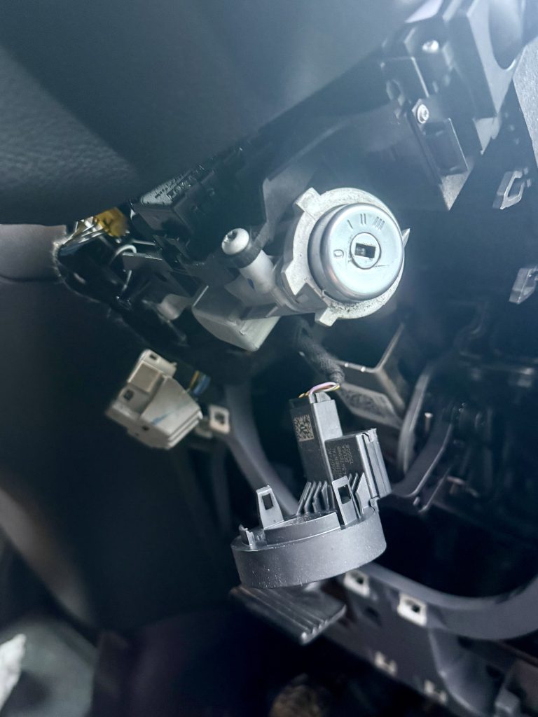 Failed Ford Transit ignition barrel removed during emergency auto locksmith repair on Nelson Industrial Estate, Cramlington NE23