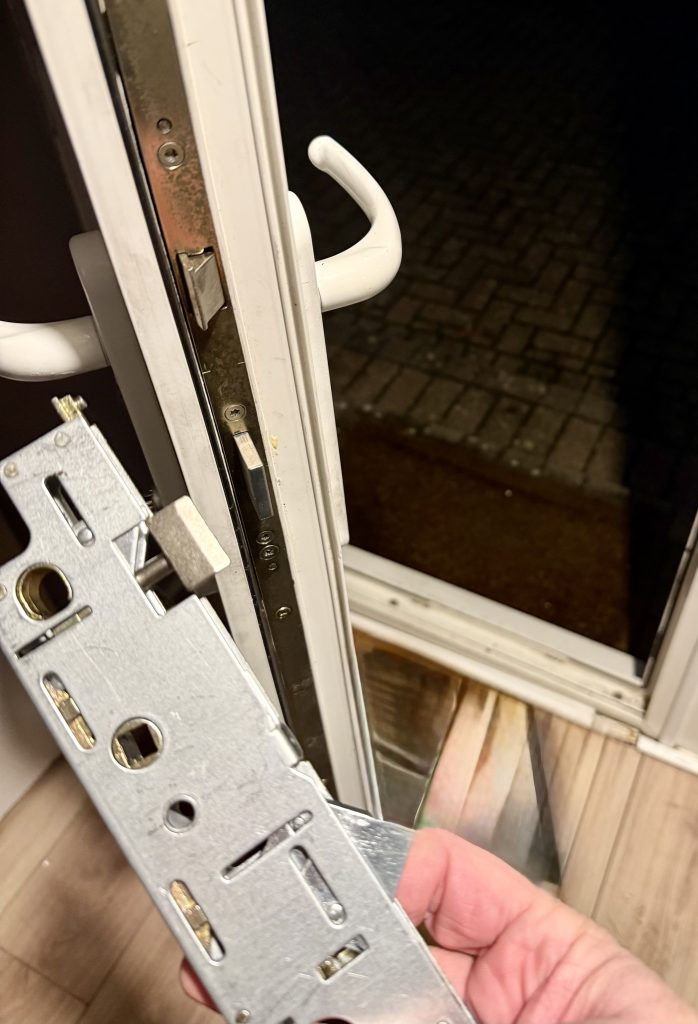 Failed multipoint door lock gearbox causing lock-in, replaced during an emergency locksmith call in Cramlington NE23